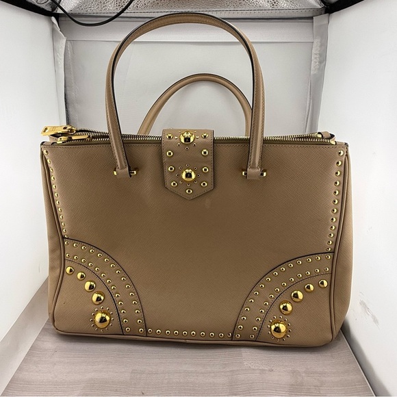 Prada Tan Gold Satchel with Elegant Hardware - Picture 2 of 11